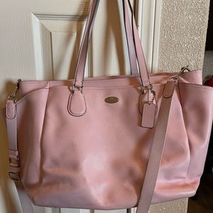 Coach Petal Pink Gold Cross Grain Leather Diaper Bag Tote